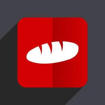 Bread flat design web vector icon. Red square sign on gray background in eps 스톡 일러스트