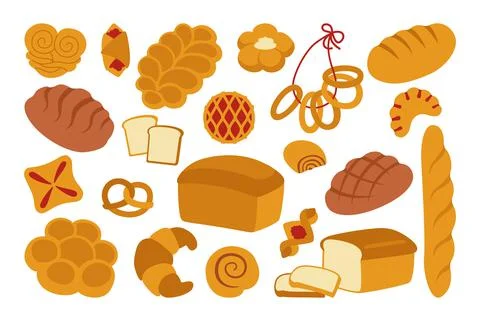 Bread flat icon set whole grain bakery vector Stock Illustration