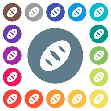 Bread flat white icons on round color backgrounds Stock Illustration