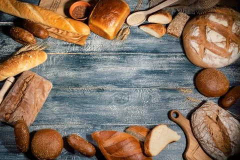Bread frame on dark background Stock Photos