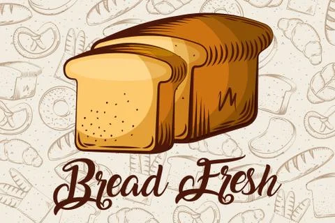 Bread fresh sliced toasts bakery background Illustrazione stock