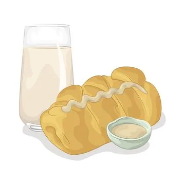Bread with a glass of milk Stock Illustration
