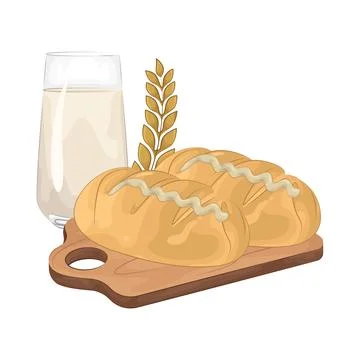 Bread with a glass of milk Stock Illustration