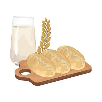 Bread with a glass of milk Illustrazione stock