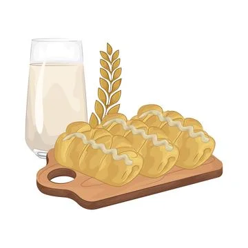 Bread with a glass of milk Stock Illustration