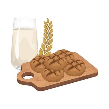 Bread with a glass of milk Stock Illustration
