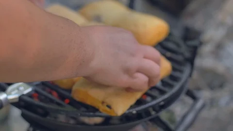 Bread on a grill culinary Stock Footage 113277038