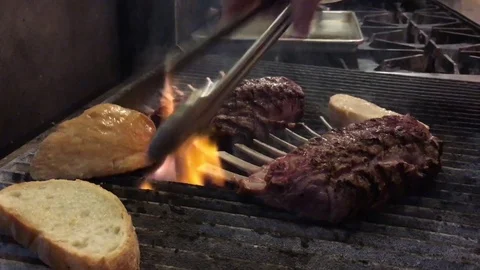 Bread on Grill with Lamb Stock Footage 82315749