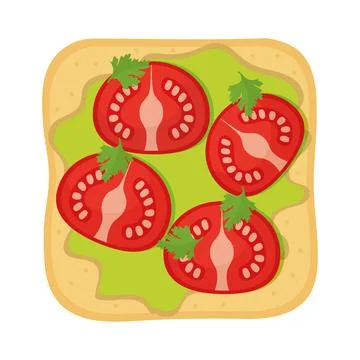 Bread with guacamole and tomatoes in the top of it Stock Illustration