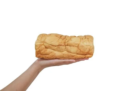 Bread on hand. isolated on white background with clipping path Foto stock