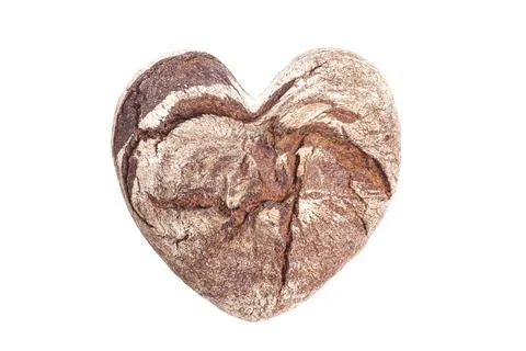Bread in heart shape isolated on white Foto stock