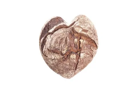 Bread in a heart shape isolated on white background. Foto stock