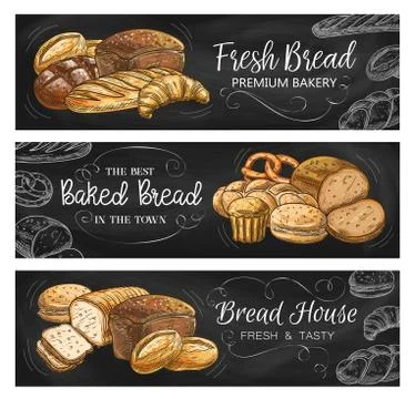Bread house and bakery chalkboard vector banners Stock Illustration