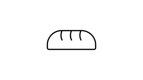 Bread icon centered on a black background, symbolizing baked goods or food-.. Stock Footage 332986264