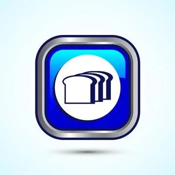 Bread Icon Design Illustration, Bakery Icon, Blue Color Square Button Design Stockillustratie