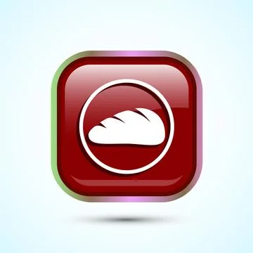 Bread Icon Design Illustration, Bakery Icon, Red Color Square Button Design Stockillustratie