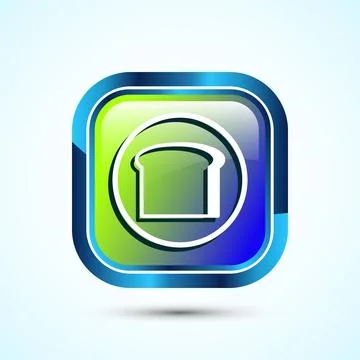 Bread Icon Design Illustration, Bakery Icon, Glossy Square Button Design Stock Illustration