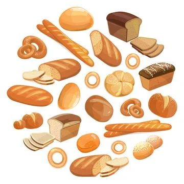 Bread icon round pattern. Bakery products circle Illustrazione stock