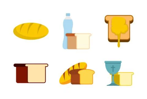 Bread icon set, flat style Illustrazione stock