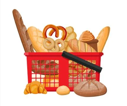 Bread icons and shopping basket. Stock Illustration