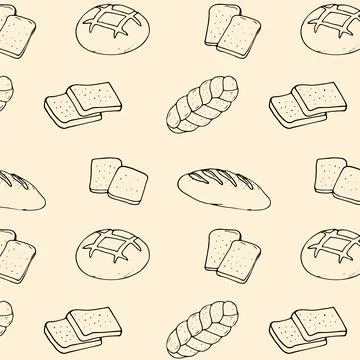 Bread illustration seamless pattern. sliced, and loaf of bread on light bac.. 스톡 일러스트