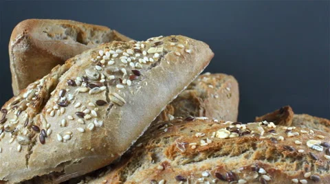 Bread isolated rotating on gray background Stock Footage 62400711