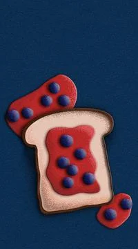 Bread, Jam, and Blueberry Breakfast  illustration with dark Watercolor Paper Stock Illustration
