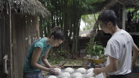 Bread Kneading in Nature Slow-Mo Stock Footage 157635898
