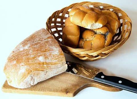 Bread with knife. 写真素材