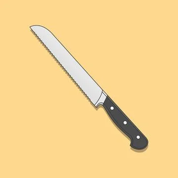 Bread Knife Vector Icon Illustration flat style on yellow background for we.. Illustrazione stock