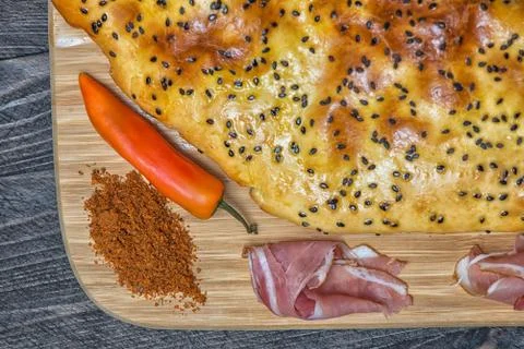 Bread lavash peper prochuto chilly Stock Photos