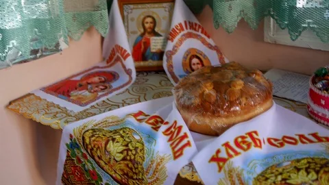 Bread loaf icons and candy on the table Stock Footage 99141710