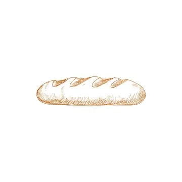 Bread loaf isolated sketch, rye pastry food Ilustración de archivo