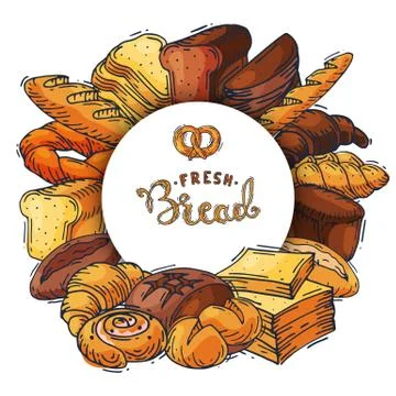 Bread loaf round set vector illustration. Baking loaves, bagels and ciabatta Illustrazione stock