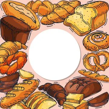 Bread loaf round set vector illustration. Baking loaves, bagels and ciabatta Illustrazione stock