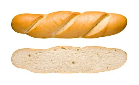 Bread loaf &amp; slice isolated Stock Photos