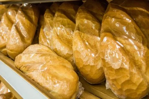 Bread loafs in shop Stock Photos