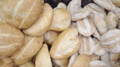 Bread loaves stacked pan left Stock Footage 328339443