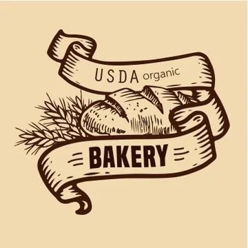 Bread logo with ribbons Stock Illustration