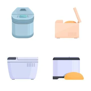 Bread machine icons set cartoon vector. Kitchen bread maker appliance Illustrazione stock