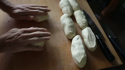 Bread making, close-up, slow motion Stock Footage 89715745