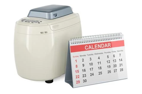 Bread making machine with desk calendar, 3D rendering Stock Illustration