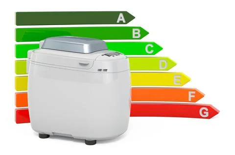 Bread making machine with energy efficiency chart, 3D rendering Stock Illustration
