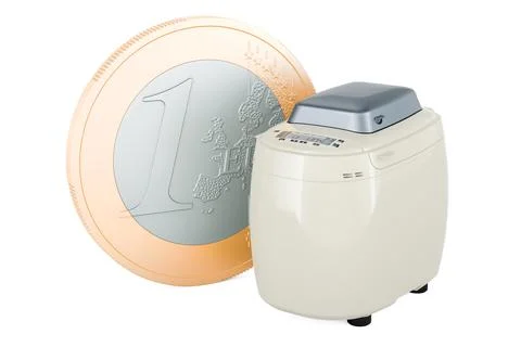 Bread making machine with euro coin, 3D rendering Stock Illustration