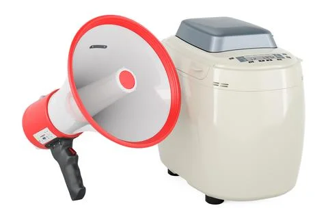 Bread making machine with megaphone, 3D rendering Stock Illustration