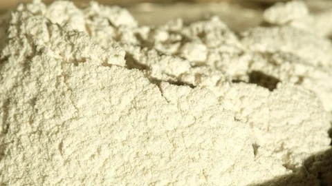 Bread making: sifting flour, addition of salt and sugar Stock Footage 80485917
