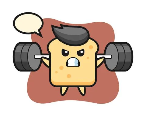 Bread mascot cartoon with a barbell Illustration