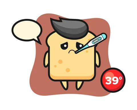 Bread mascot character with fever condition Stock Illustration