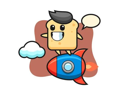 Bread mascot character riding a rocket Stock Illustration