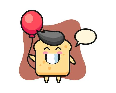 Bread mascot illustration is playing balloon Stock Illustration